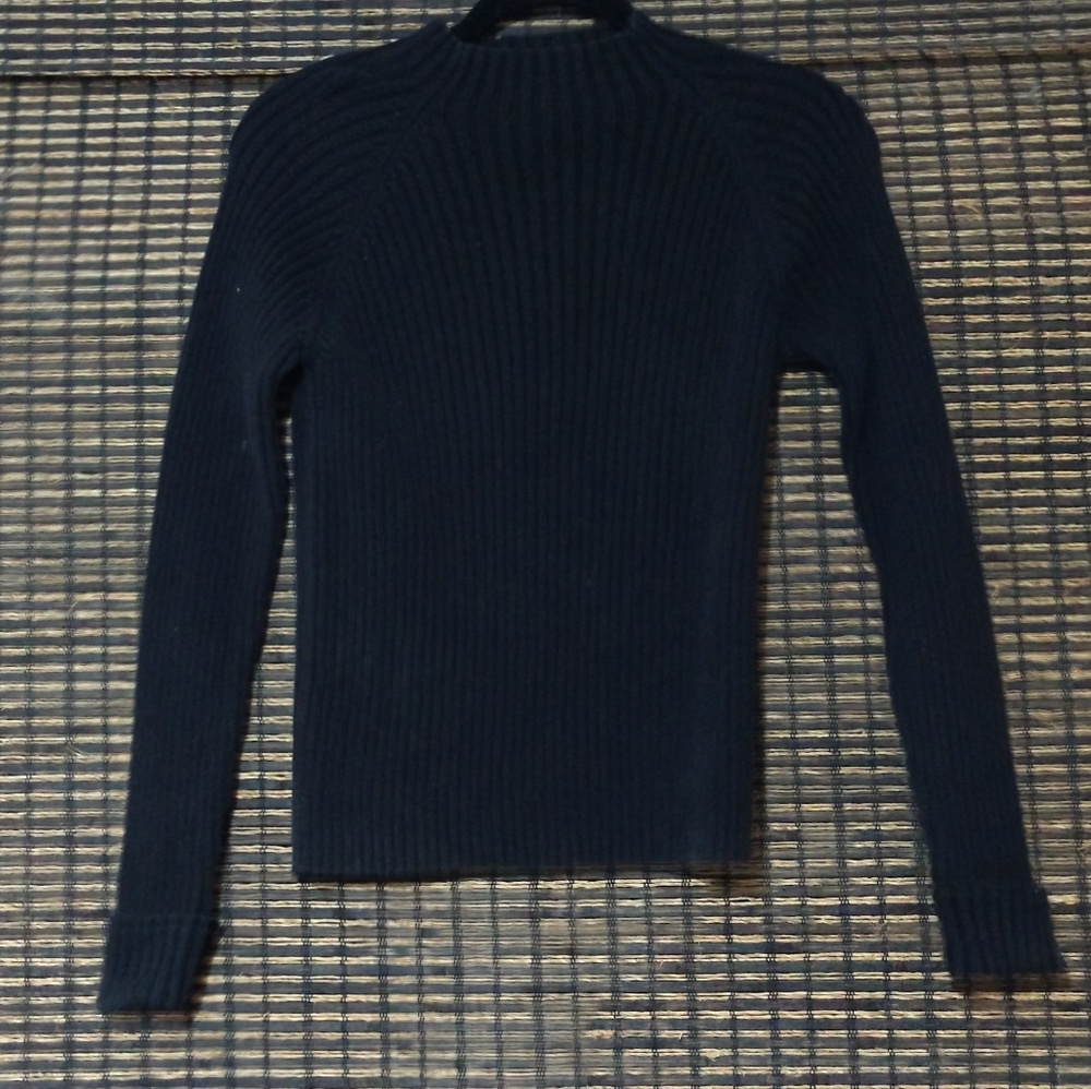 Black Cotton Knit Mock Turtleneck Sweater